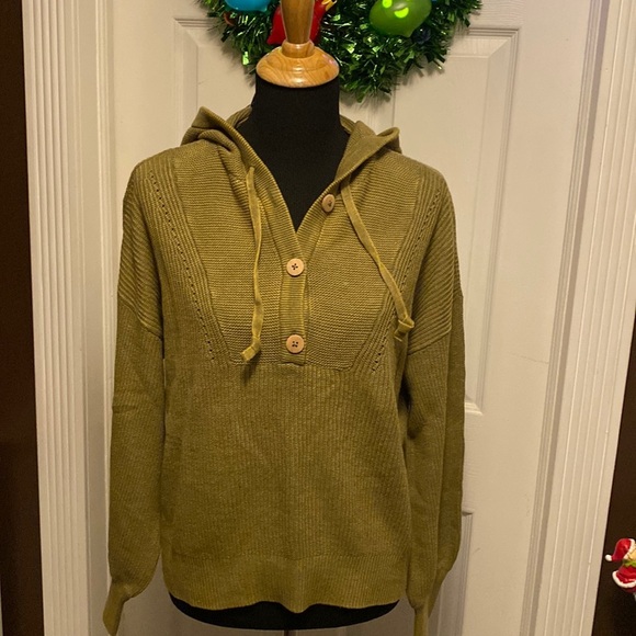 Sonoma Women’s Army Green Hooded Sweater sz L NWT - Picture 1 of 8